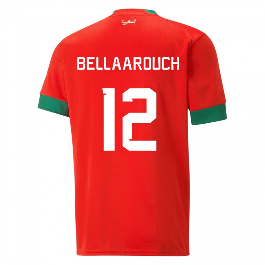 Hombre Camiseta Marruecos Alaa Bellaarouch #12 Rojo 1ª Equipación 22-24 La Camisa Perú