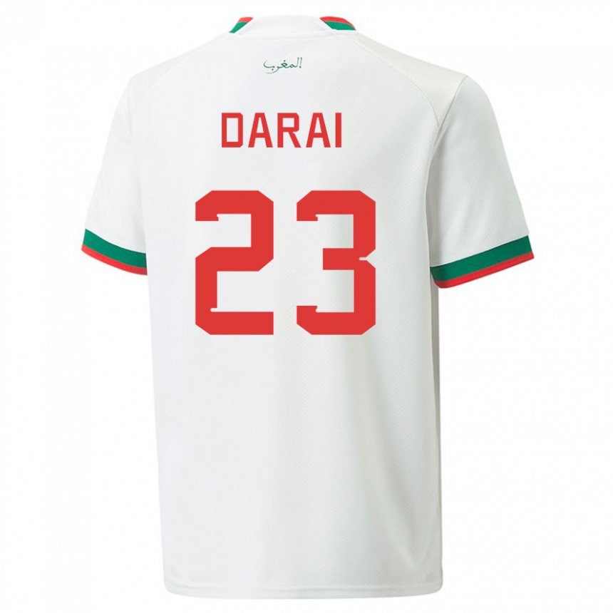 Hombre Camiseta Marruecos Hamza Darai #23 Blanco 2ª Equipación 22-24 La Camisa Perú