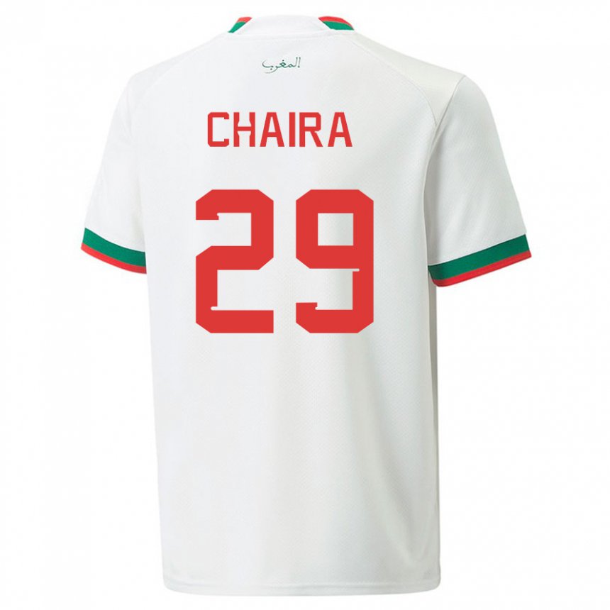 Hombre Camiseta Marruecos Ilyas Chaira #29 Blanco 2ª Equipación 22-24 La Camisa Perú