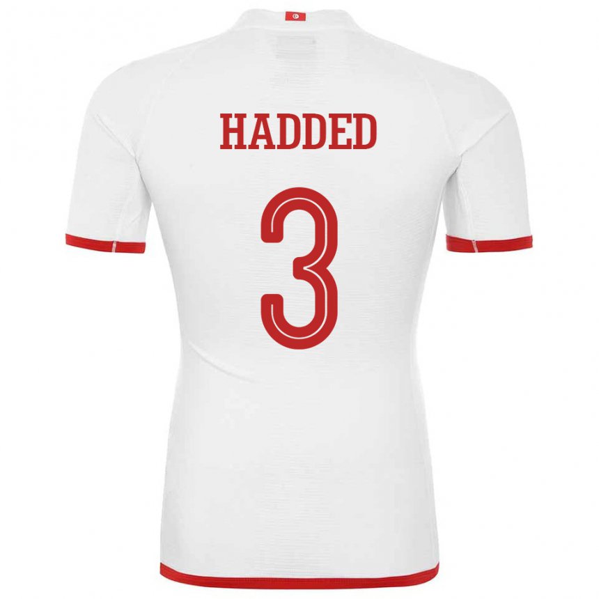 Hombre Camiseta Túnez Rayen Hadded #3 Blanco 2ª Equipación 22-24 La Camisa Perú