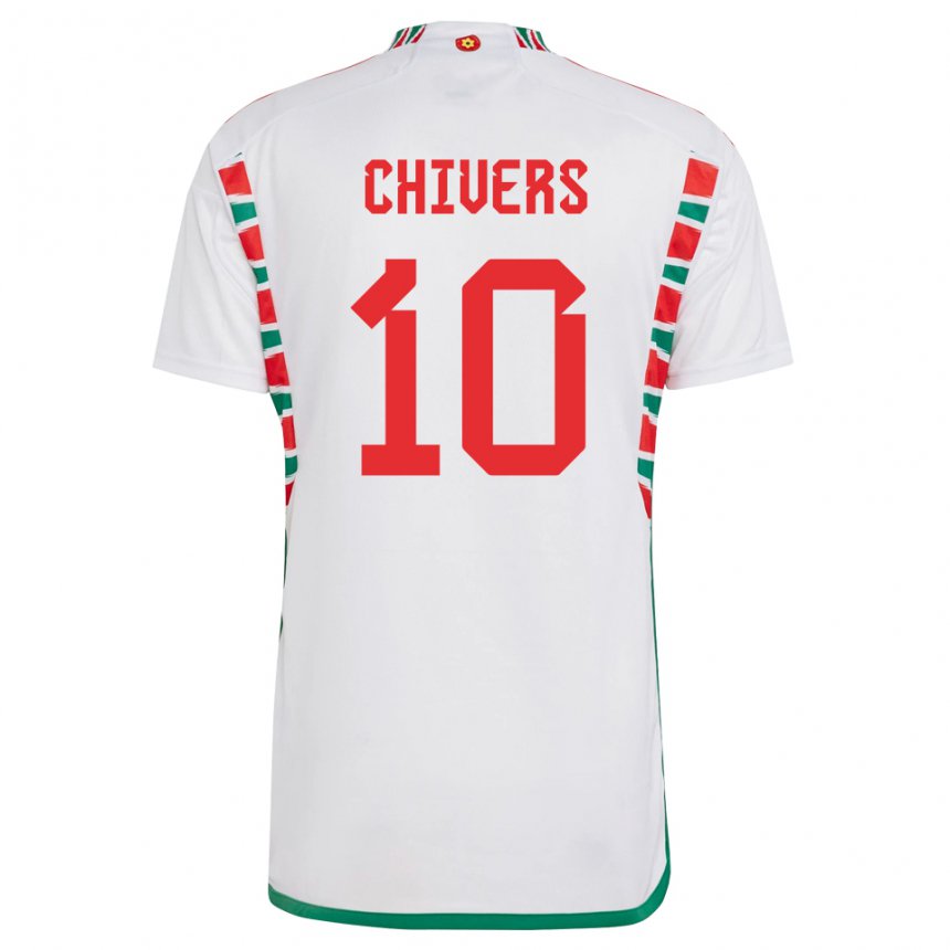 Hombre Camiseta Gales Chloe Chivers #10 Blanco 2ª Equipación 22-24 La Camisa Perú