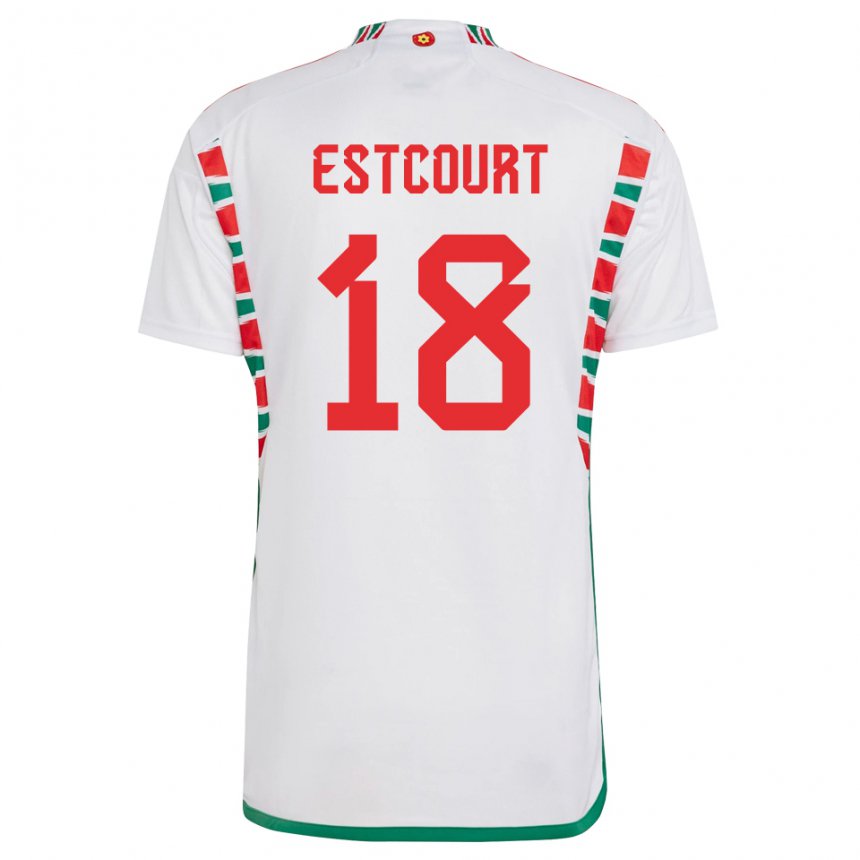 Hombre Camiseta Gales Charlie Estcourt #18 Blanco 2ª Equipación 22-24 La Camisa Perú