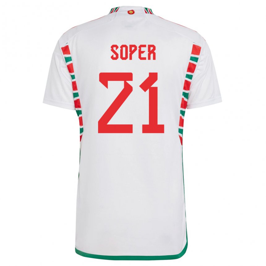 Hombre Camiseta Gales Poppy Soper #21 Blanco 2ª Equipación 22-24 La Camisa Perú