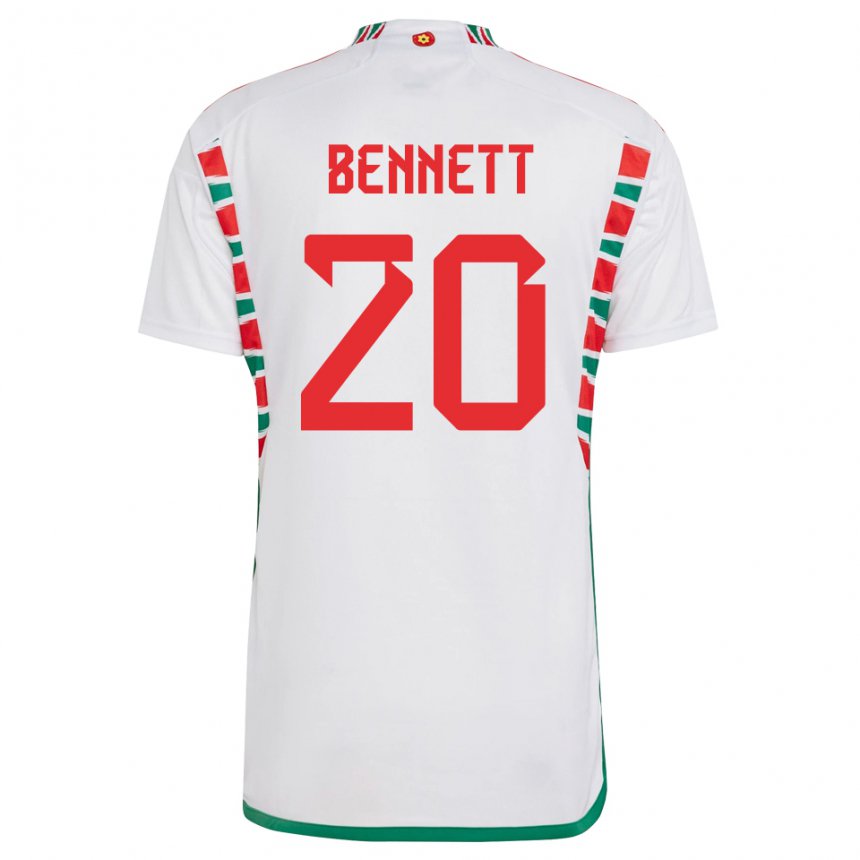 Hombre Camiseta Gales Aaron Bennett #20 Blanco 2ª Equipación 22-24 La Camisa Perú