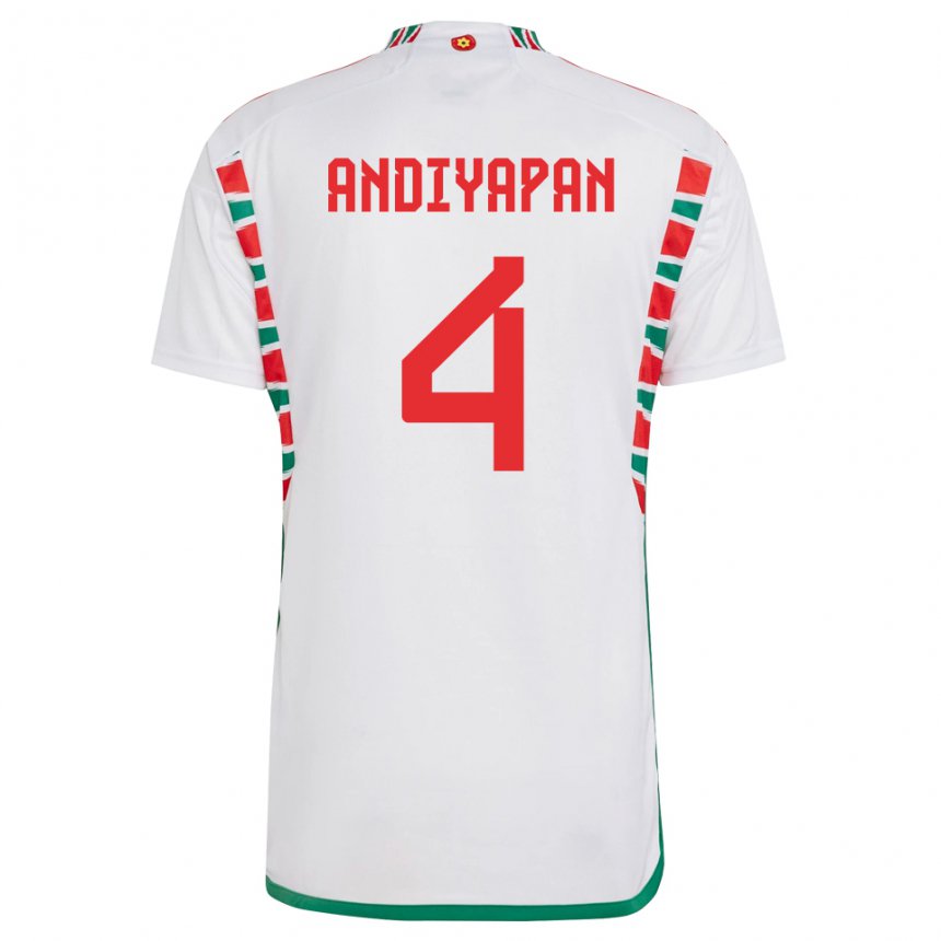 Hombre Camiseta Gales William Andiyapan #4 Blanco 2ª Equipación 22-24 La Camisa Perú