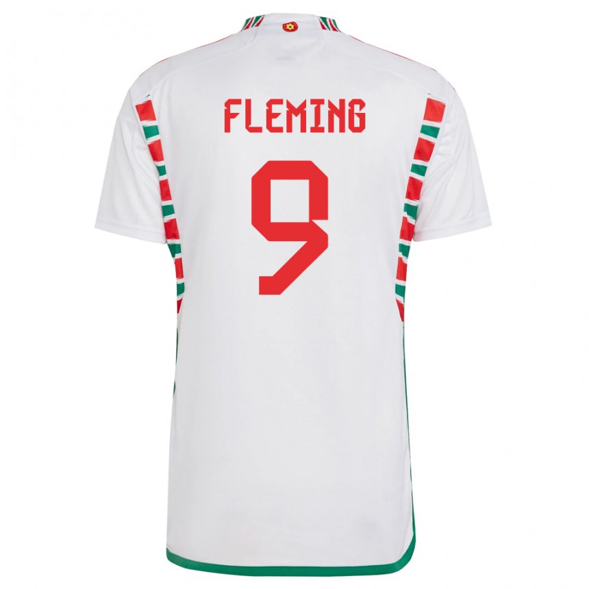 Hombre Camiseta Gales Cole Fleming #9 Blanco 2ª Equipación 22-24 La Camisa Perú