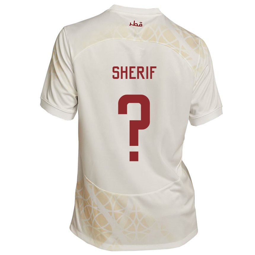 Hombre Camiseta Catar Marwan Sherif #0 Beis Dorado 2ª Equipación 22-24 La Camisa Perú