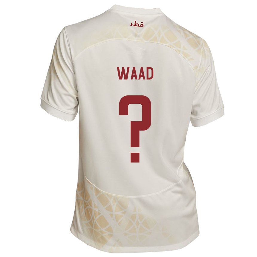 Hombre Camiseta Catar Mohammad Waad #0 Beis Dorado 2ª Equipación 22-24 La Camisa Perú