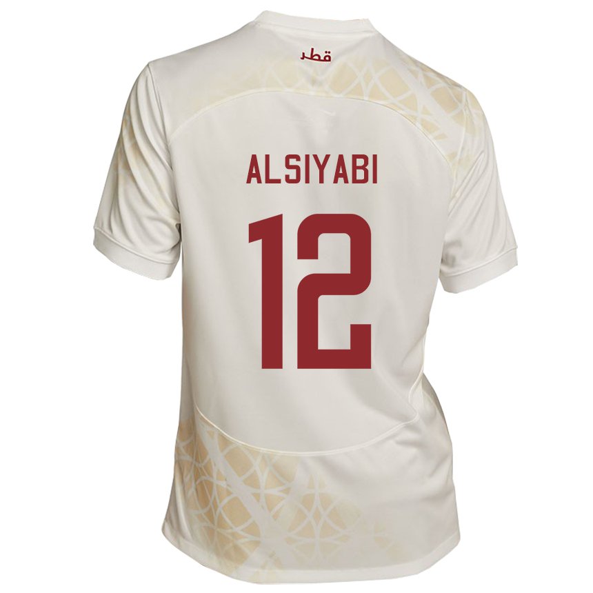 Hombre Camiseta Catar Shaima Alsiyabi #12 Beis Dorado 2ª Equipación 22-24 La Camisa Perú