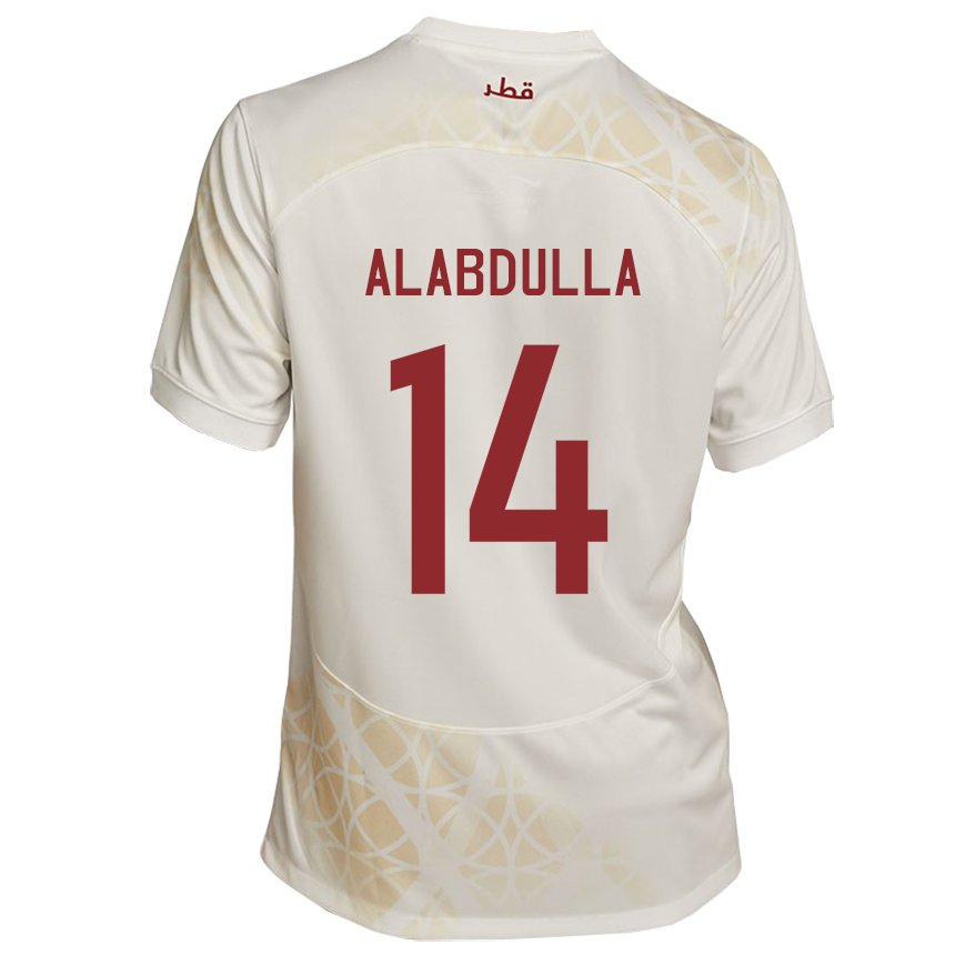 Hombre Camiseta Catar Moudhi Alabdulla #14 Beis Dorado 2ª Equipación 22-24 La Camisa Perú