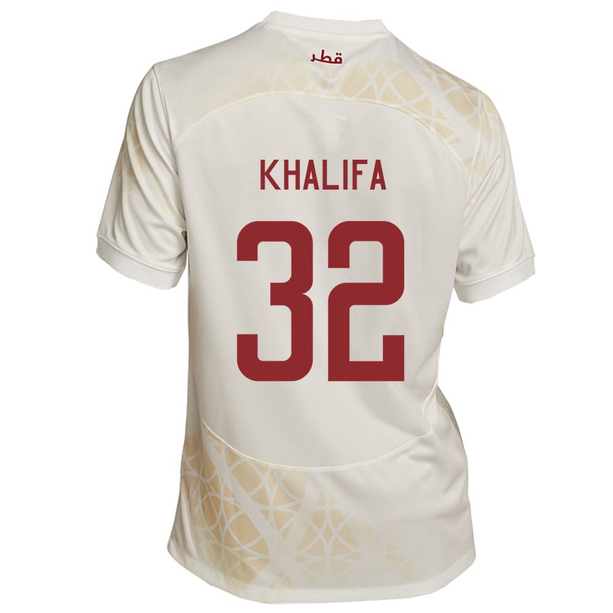 Hombre Camiseta Catar Duana Khalifa #32 Beis Dorado 2ª Equipación 22-24 La Camisa Perú