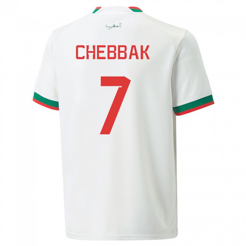 Hombre Camiseta Marruecos Ghizlane Chebbak #7 Blanco 2ª Equipación 22-24 La Camisa Perú