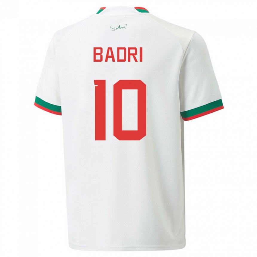 Hombre Camiseta Marruecos Najat Badri #10 Blanco 2ª Equipación 22-24 La Camisa Perú