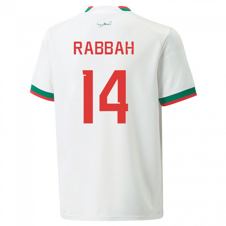 Hombre Camiseta Marruecos Aziza Rabbah #14 Blanco 2ª Equipación 22-24 La Camisa Perú