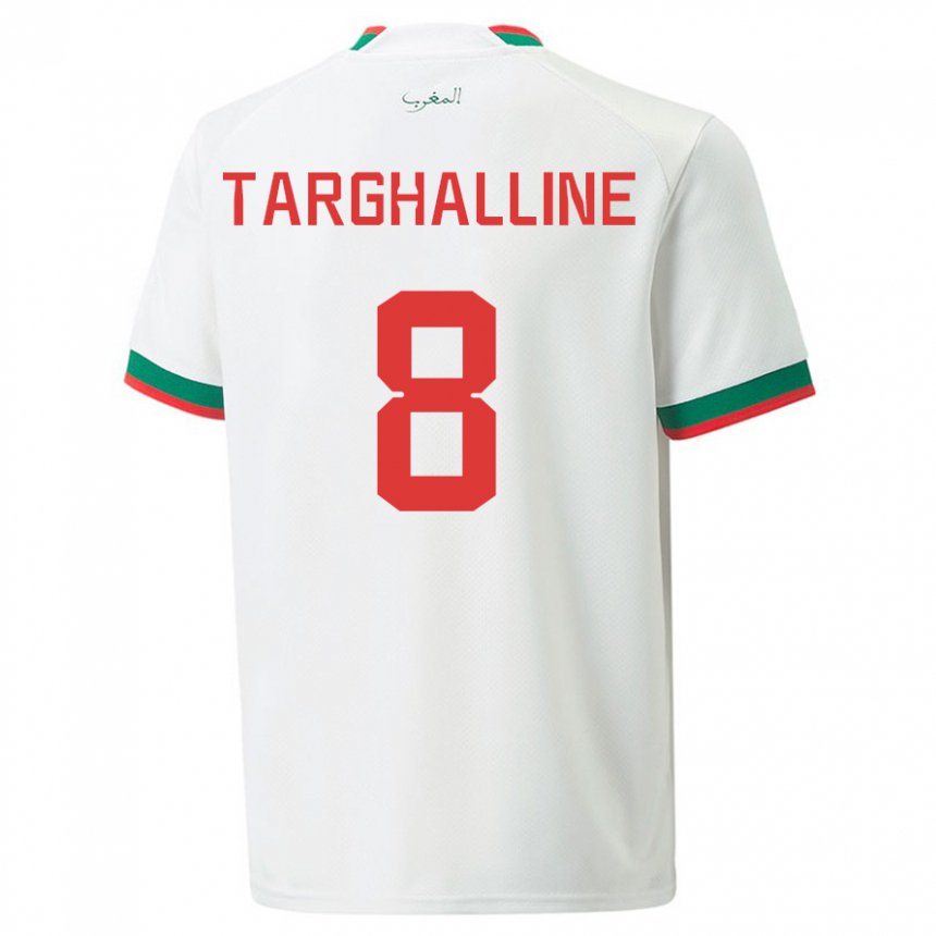 Hombre Camiseta Marruecos Oussama Targhalline #8 Blanco 2ª Equipación 22-24 La Camisa Perú