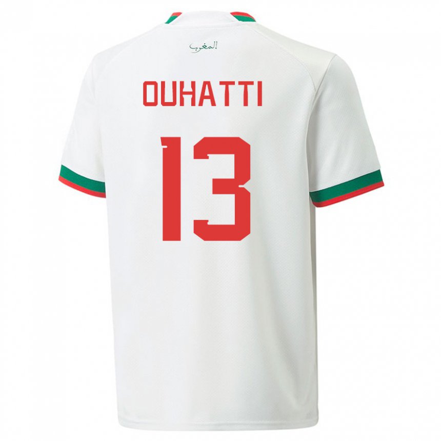 Hombre Camiseta Marruecos Aymane Ouhatti #13 Blanco 2ª Equipación 22-24 La Camisa Perú