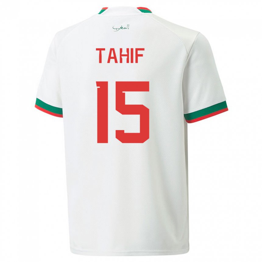 Hombre Camiseta Marruecos Adil Tahif #15 Blanco 2ª Equipación 22-24 La Camisa Perú