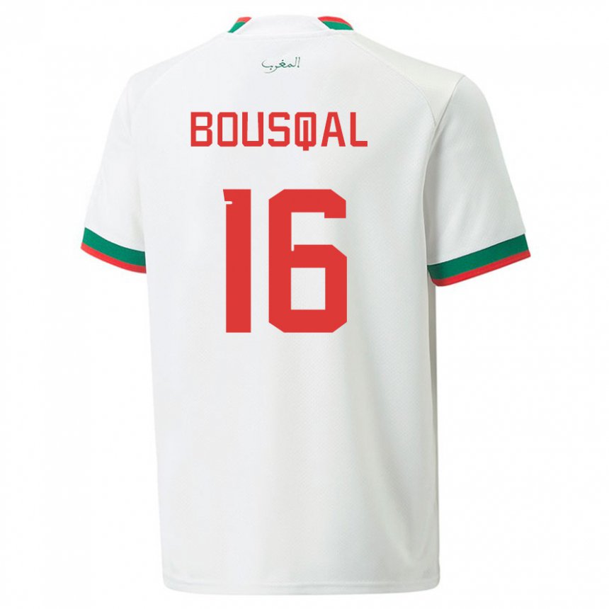 Hombre Camiseta Marruecos Hamza Bousqal #16 Blanco 2ª Equipación 22-24 La Camisa Perú