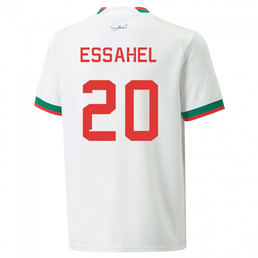 Hombre Camiseta Marruecos Mohammed Amine Essahel #20 Blanco 2ª Equipación 22-24 La Camisa Perú