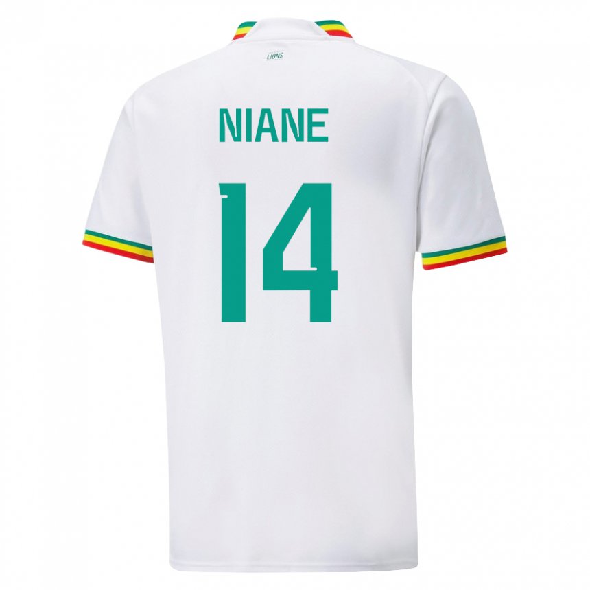Mujer Camiseta Senegal Ibrahima Niane #14 Blanco 1ª Equipación 22-24 La Camisa Perú
