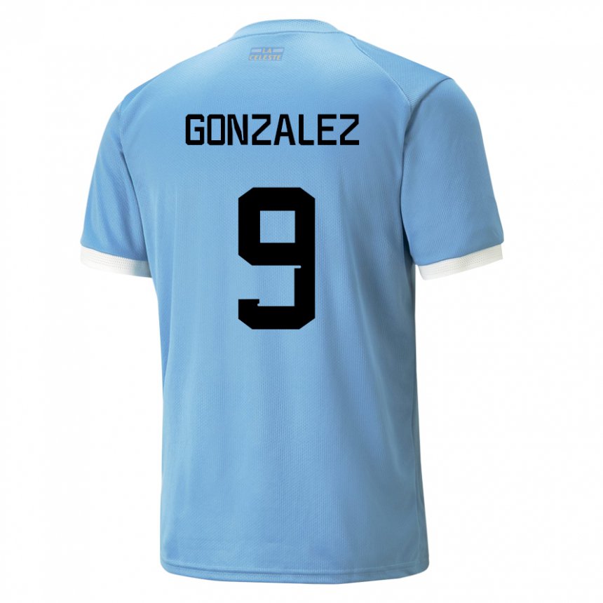 Mujer Camiseta Uruguay Pamela Gonzalez #9 Azul 1ª Equipación 22-24 La Camisa Perú