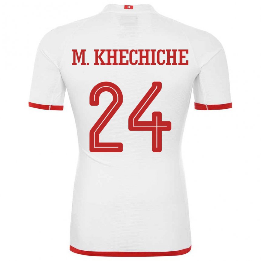 Mujer Camiseta Túnez Mohamed Amine Khechiche #24 Blanco 2ª Equipación 22-24 La Camisa Perú