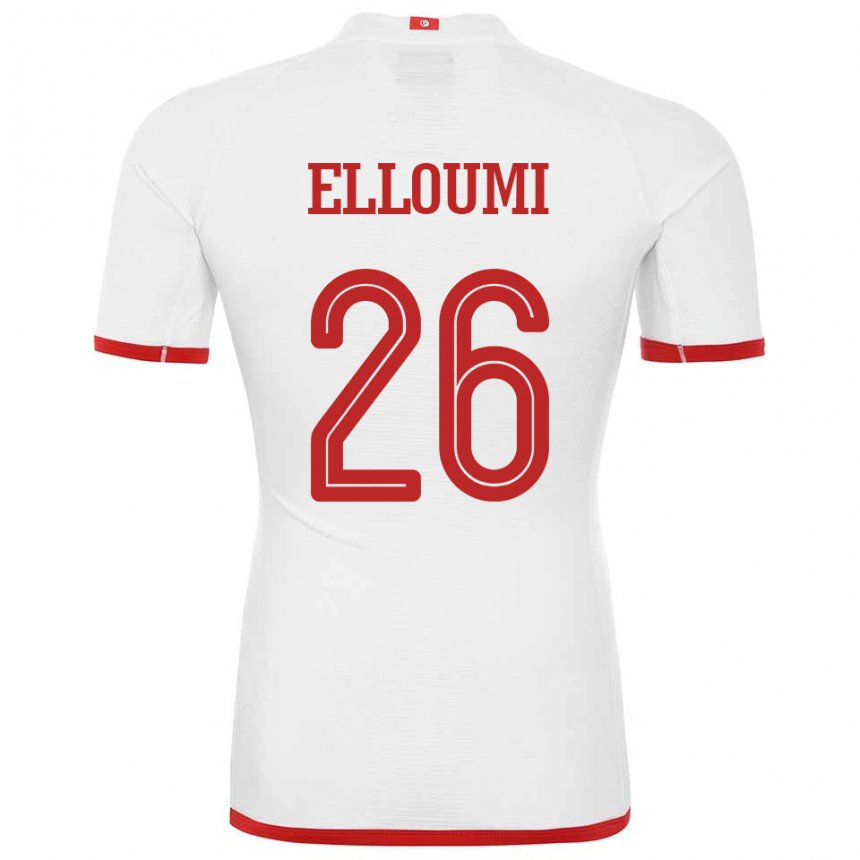 Mujer Camiseta Túnez Khalil Elloumi #26 Blanco 2ª Equipación 22-24 La Camisa Perú