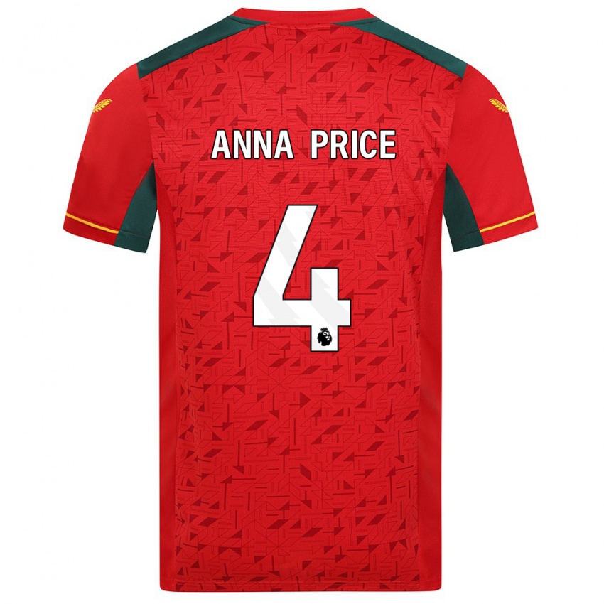 Niño Camiseta Anna Price #4 Rojo 2ª Equipación 2023/24 La Camisa Perú