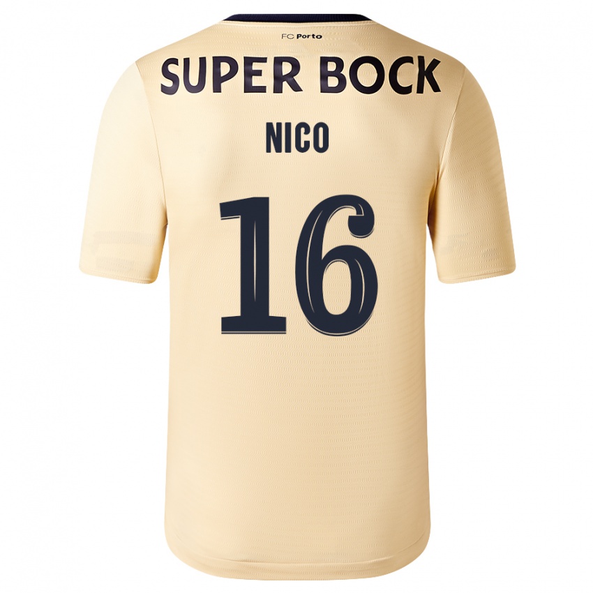 Niño Camiseta Nico Gonzalez #16 Beige-Dorado 2ª Equipación 2023/24 La Camisa Perú