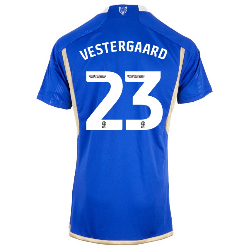 Mujer Camiseta Jannik Vestergaard #23 Azul Real 1ª Equipación 2023/24 La Camisa Perú