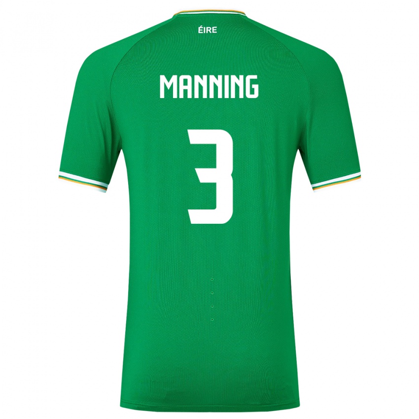 Niño Camiseta Irlanda Ryan Manning #3 Verde 1ª Equipación 24-26 La Camisa Perú