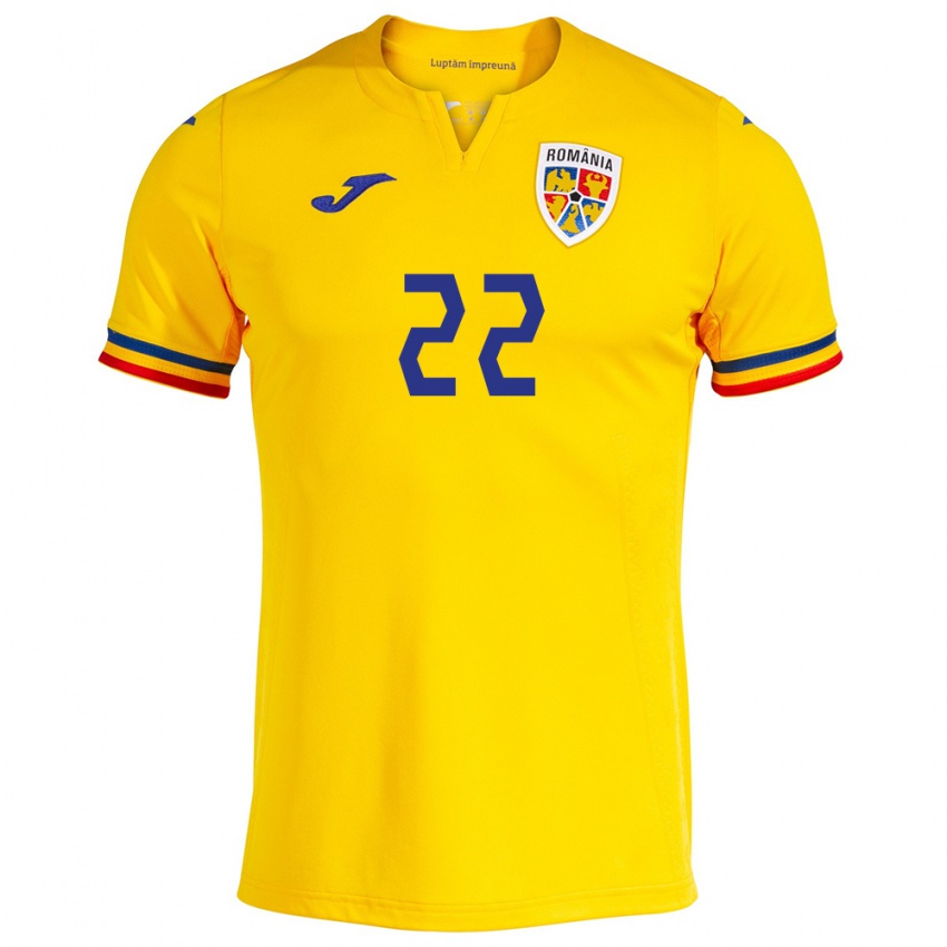 Niño Camiseta Rumania Dan Sîrbu #22 Amarillo 1ª Equipación 24-26 La Camisa Perú