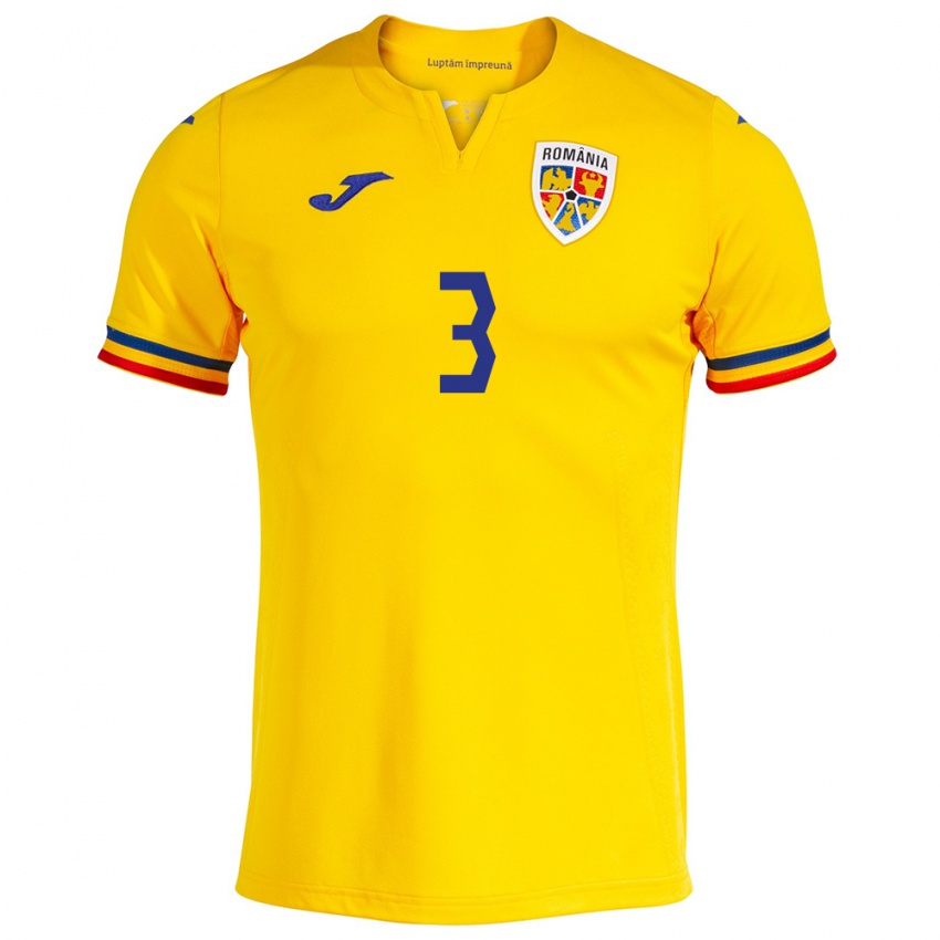 Niño Camiseta Rumania Alexandru Șuteu #3 Amarillo 1ª Equipación 24-26 La Camisa Perú