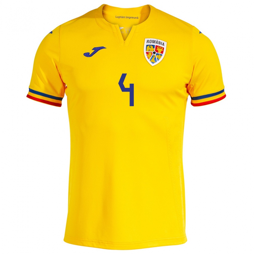 Niño Camiseta Rumania Ștefan Duțu #4 Amarillo 1ª Equipación 24-26 La Camisa Perú