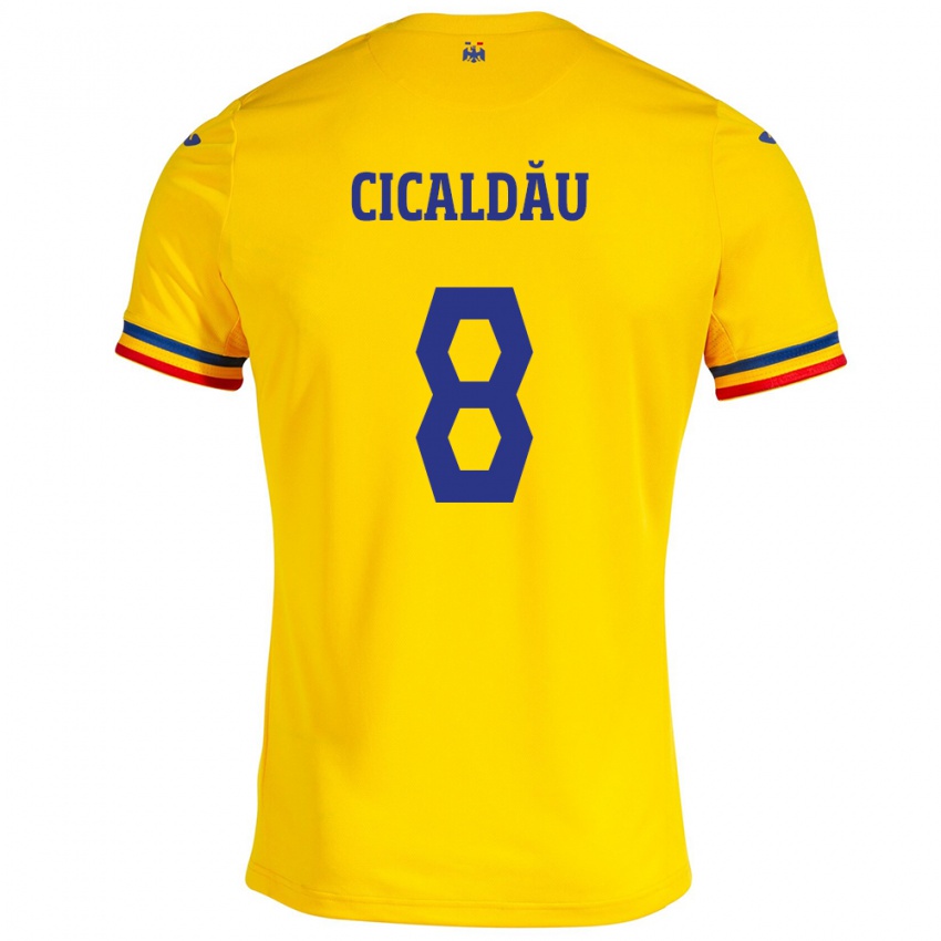 Niño Camiseta Rumania Alexandru Cicâldău #8 Amarillo 1ª Equipación 24-26 La Camisa Perú