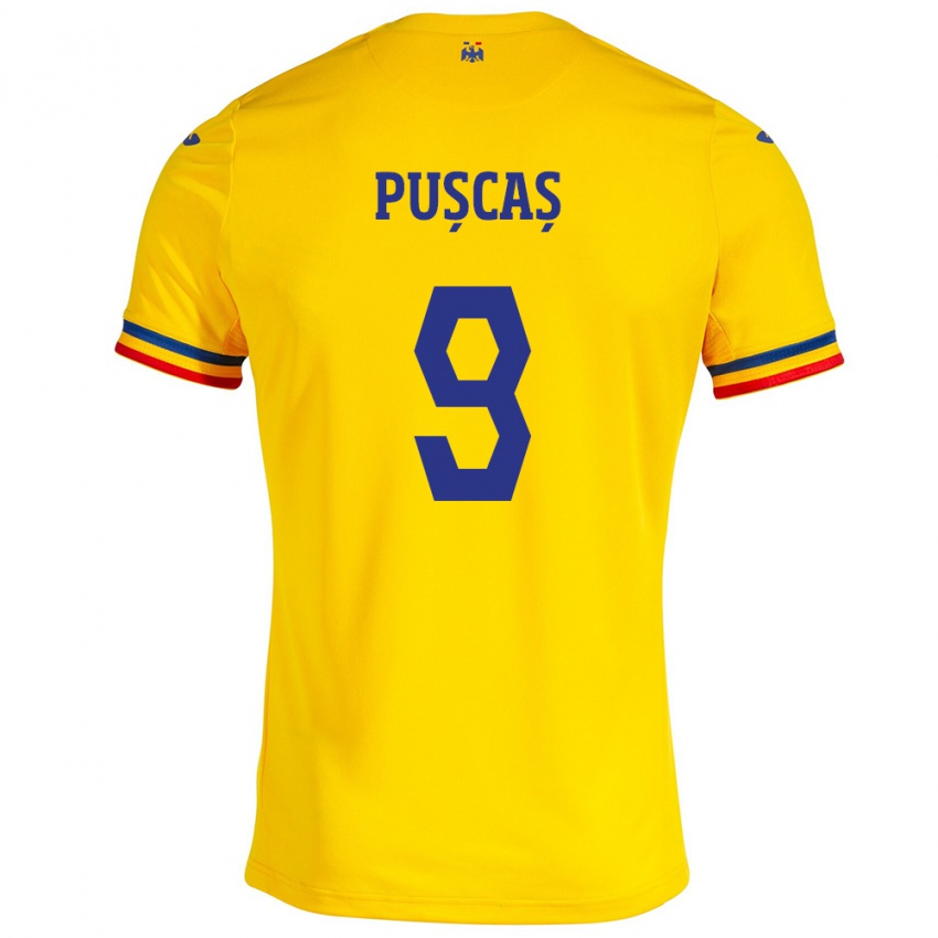 Niño Camiseta Rumania George Pușcaș #9 Amarillo 1ª Equipación 24-26 La Camisa Perú