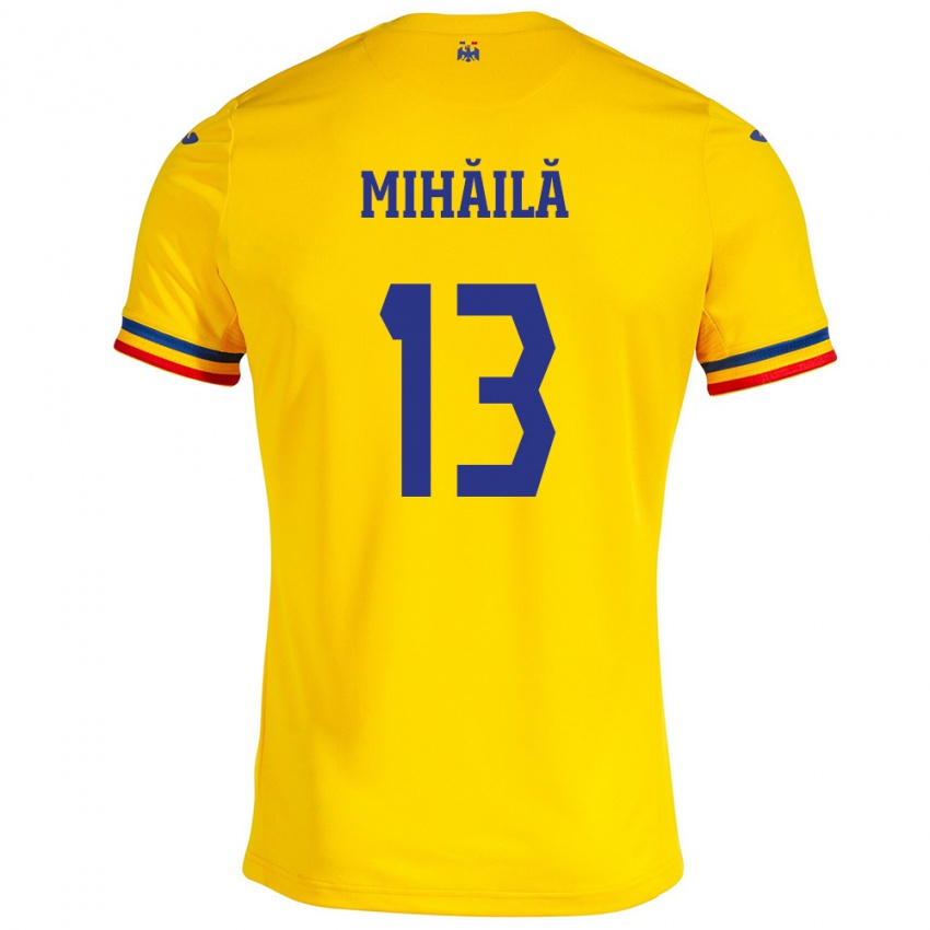 Niño Camiseta Rumania Valentin Mihăilă #13 Amarillo 1ª Equipación 24-26 La Camisa Perú