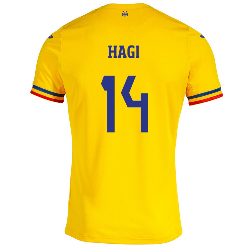 Niño Camiseta Rumania Ianis Hagi #14 Amarillo 1ª Equipación 24-26 La Camisa Perú