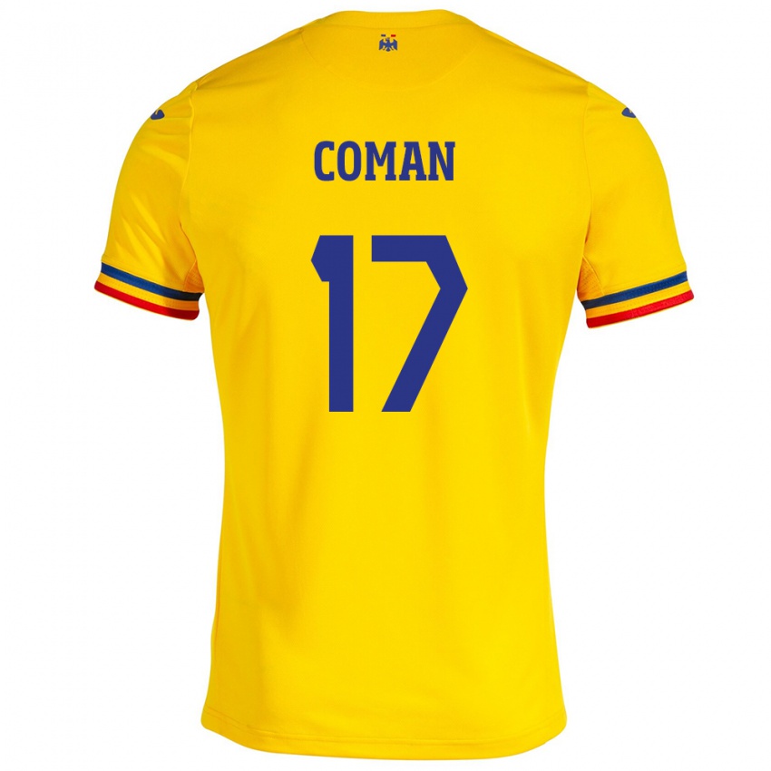 Niño Camiseta Rumania Florinel Coman #17 Amarillo 1ª Equipación 24-26 La Camisa Perú