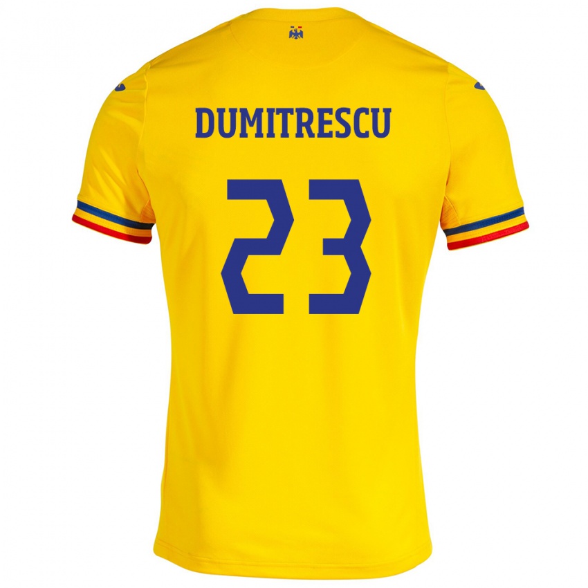 Niño Camiseta Rumania Andres Dumitrescu #23 Amarillo 1ª Equipación 24-26 La Camisa Perú