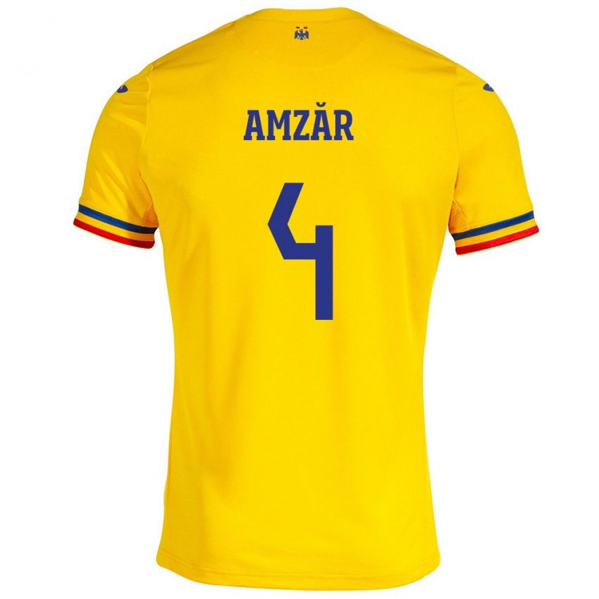 Niño Camiseta Rumania Costin Amzăr #4 Amarillo 1ª Equipación 24-26 La Camisa Perú