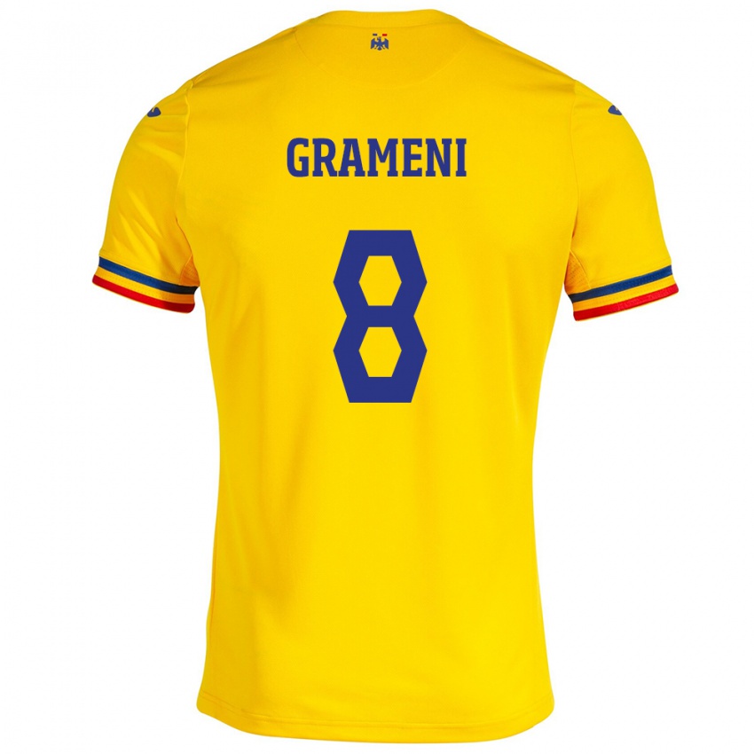 Niño Camiseta Rumania Constantin Grameni #8 Amarillo 1ª Equipación 24-26 La Camisa Perú