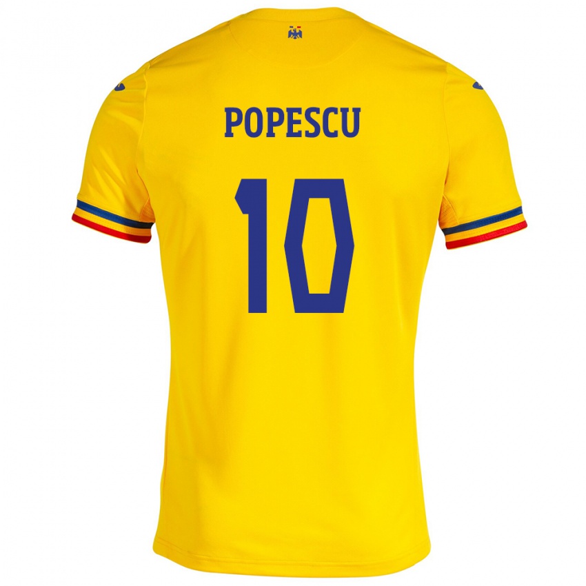 Niño Camiseta Rumania Octavian Popescu #10 Amarillo 1ª Equipación 24-26 La Camisa Perú