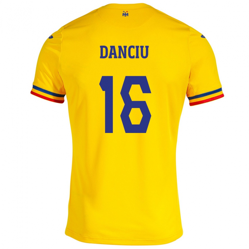 Niño Camiseta Rumania Marian Danciu #16 Amarillo 1ª Equipación 24-26 La Camisa Perú