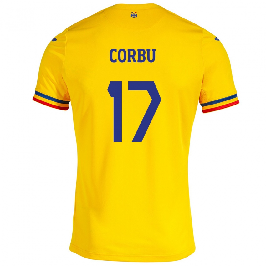 Niño Camiseta Rumania Marius Corbu #17 Amarillo 1ª Equipación 24-26 La Camisa Perú