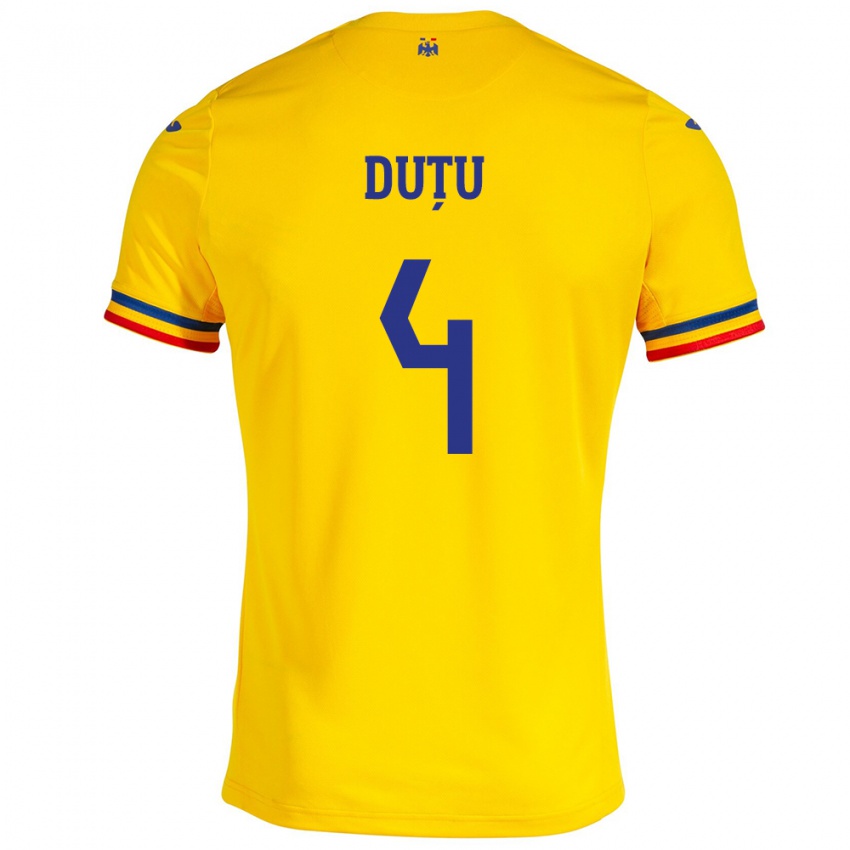 Niño Camiseta Rumania Ștefan Duțu #4 Amarillo 1ª Equipación 24-26 La Camisa Perú