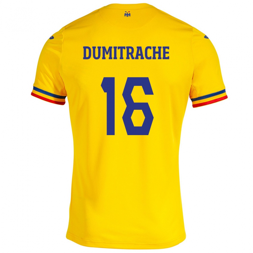 Niño Camiseta Rumania Valentin Dumitrache #16 Amarillo 1ª Equipación 24-26 La Camisa Perú