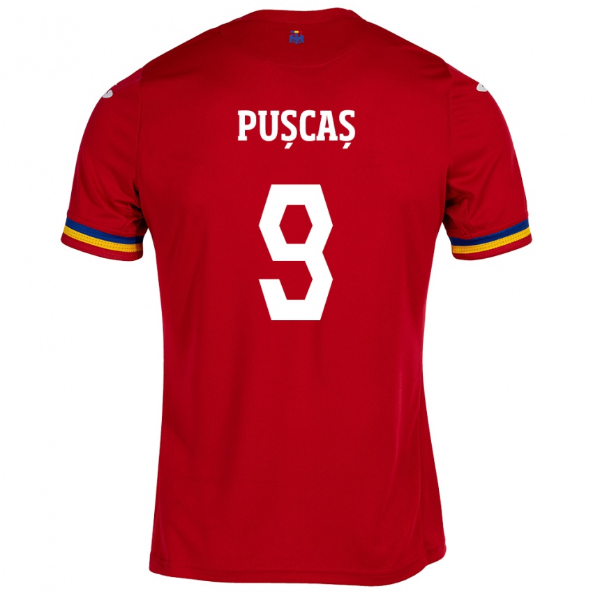 Niño Camiseta Rumania George Pușcaș #9 Rojo 2ª Equipación 24-26 La Camisa Perú