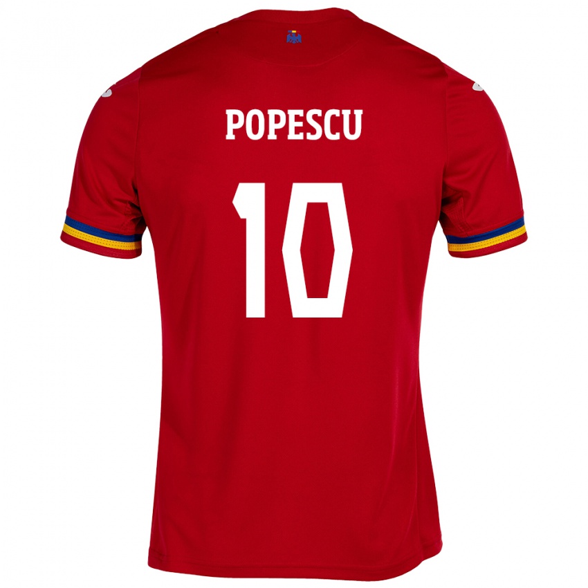 Niño Camiseta Rumania Octavian Popescu #10 Rojo 2ª Equipación 24-26 La Camisa Perú