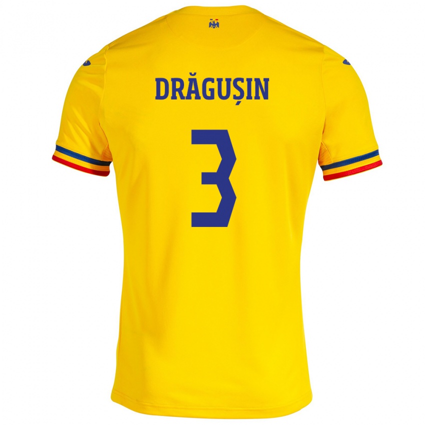 Hombre Camiseta Rumania Radu Drăgușin #3 Amarillo 1ª Equipación 24-26 La Camisa Perú